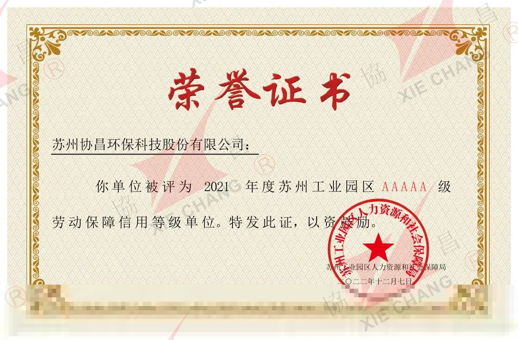 وحدة تصنيف ائتمان ضمان العمل من الدرجة AAAAA، Suzhou Industrial Park (2021)