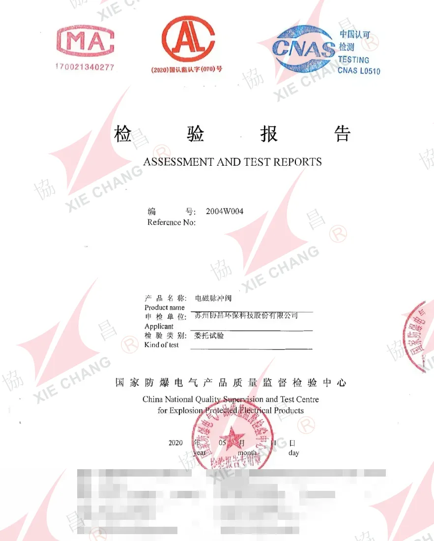 تقرير اختبار درجة الحماية IP65 — صمام النفث النبضي الكهرومغناطيسي DCF-00 (CQST، 2020)