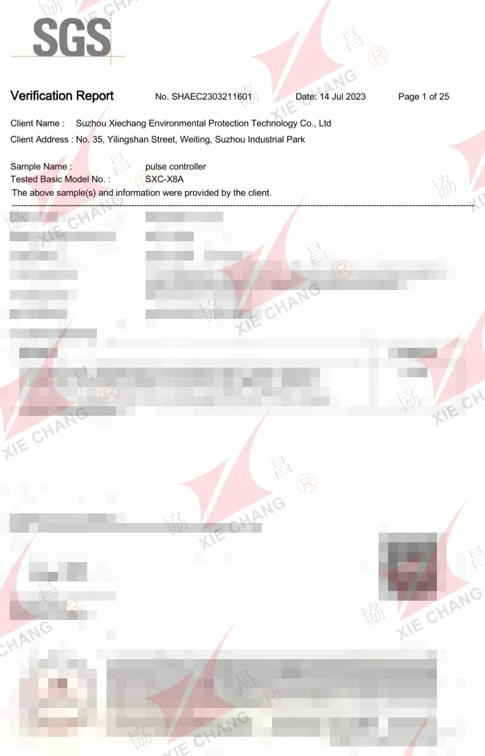 تقرير تحقق China RoHS — وحدة تحكم النفث النبضي SXC-X8A