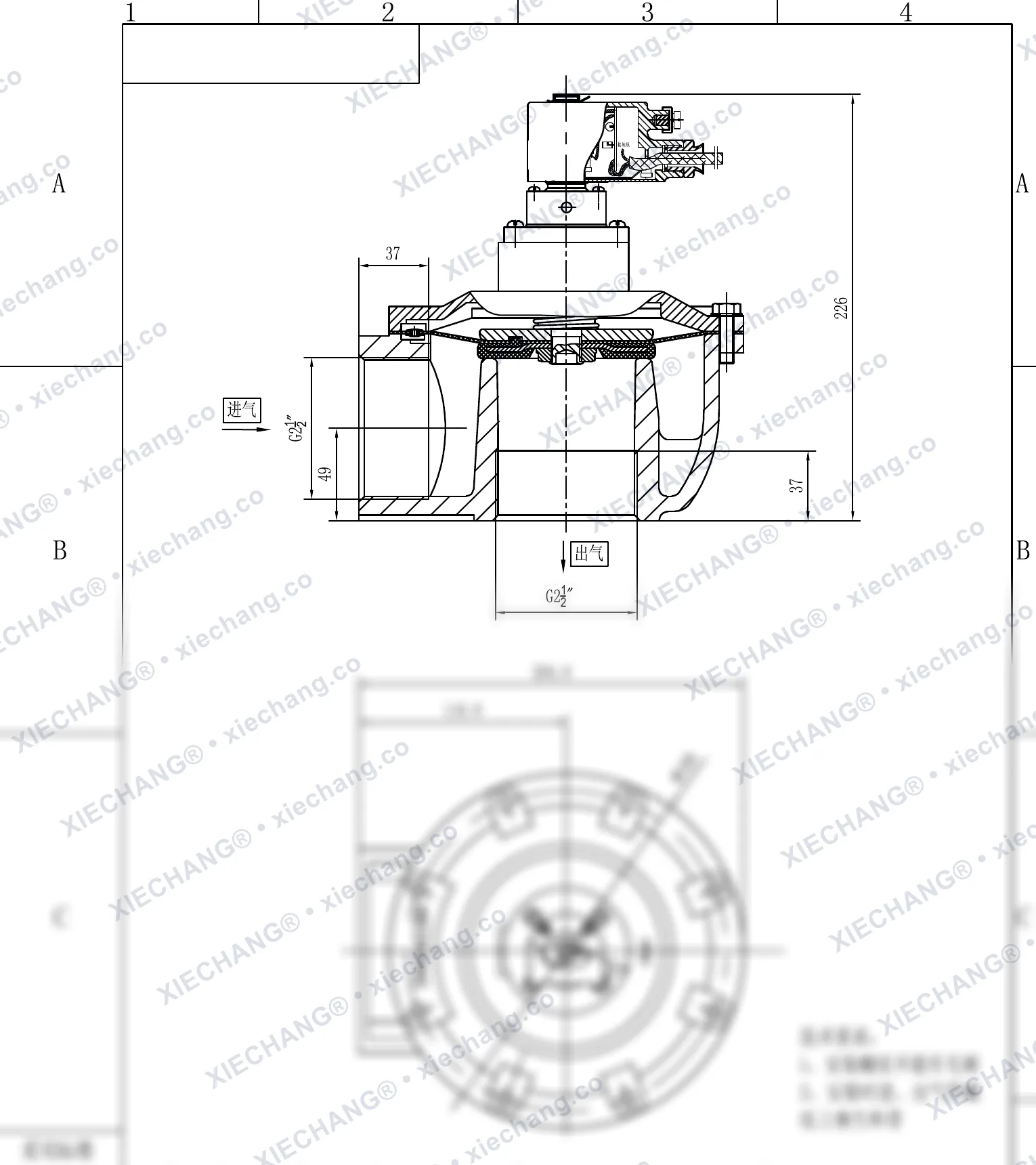 DCF-F-Z-62S · 2½" (DN62) · صمام نبضي بزاوية قائمة مقاوم للانفجار — رسم التركيب