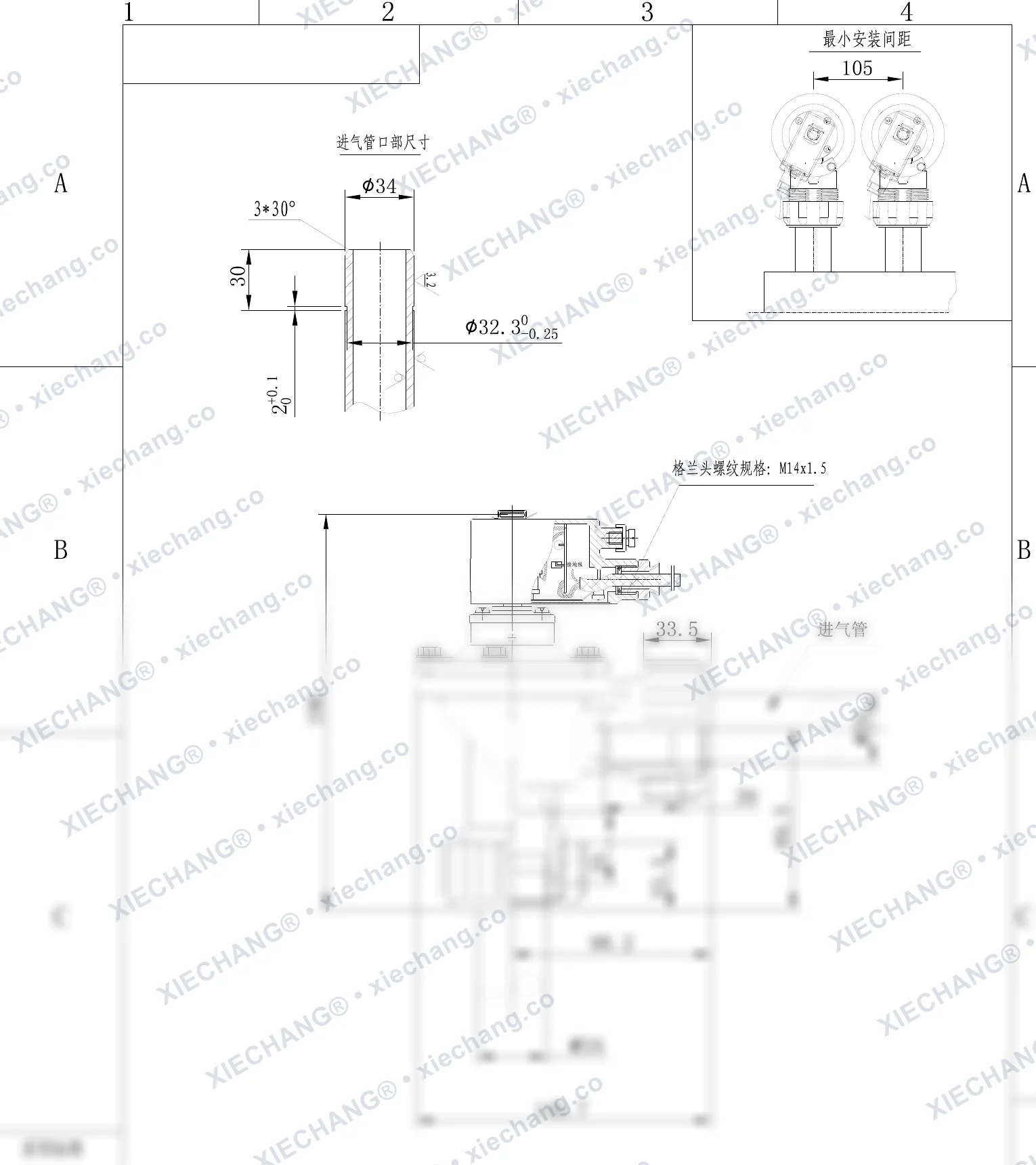 DCF-F-ZM-25-C · 1" · صمام نبضي مقاوم للانفجار بلولبة خارجية (ذكر) — رسم التركيب