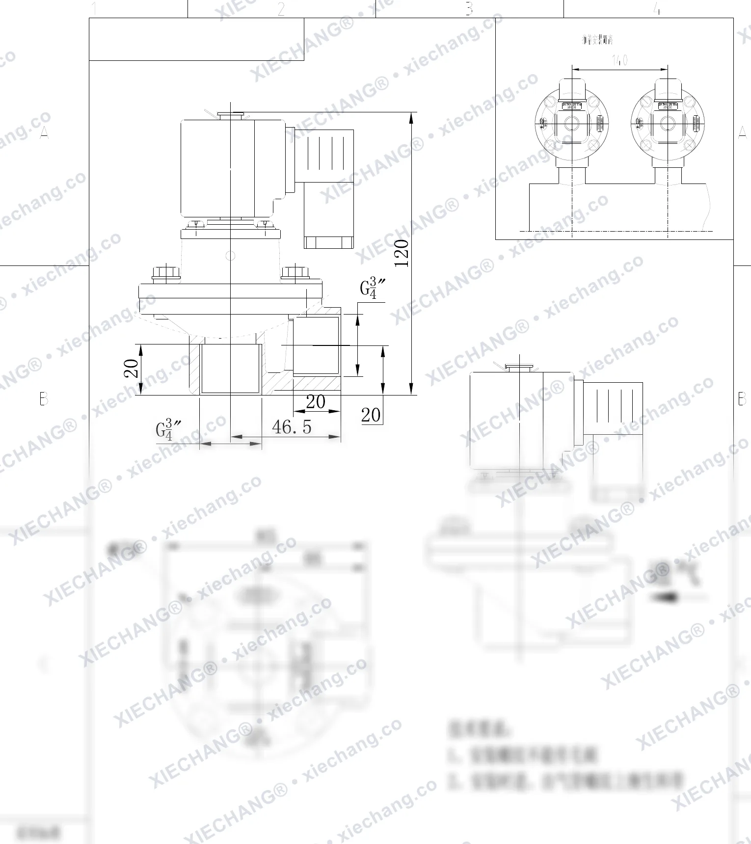 DCF-Z-20-C(304) · 3/4" · صمام نبضي بزاوية قائمة (right-angle) — رسم التركيب