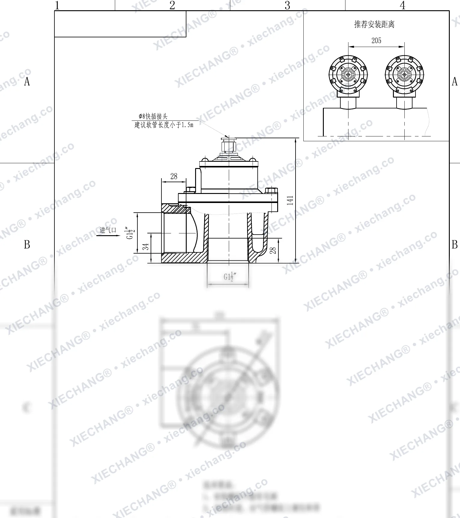 DCF-Z-40S-DXK · 1½" · صمام نبضي بزاوية قائمة (تشغيل بايلوت DXK) — رسم التركيب