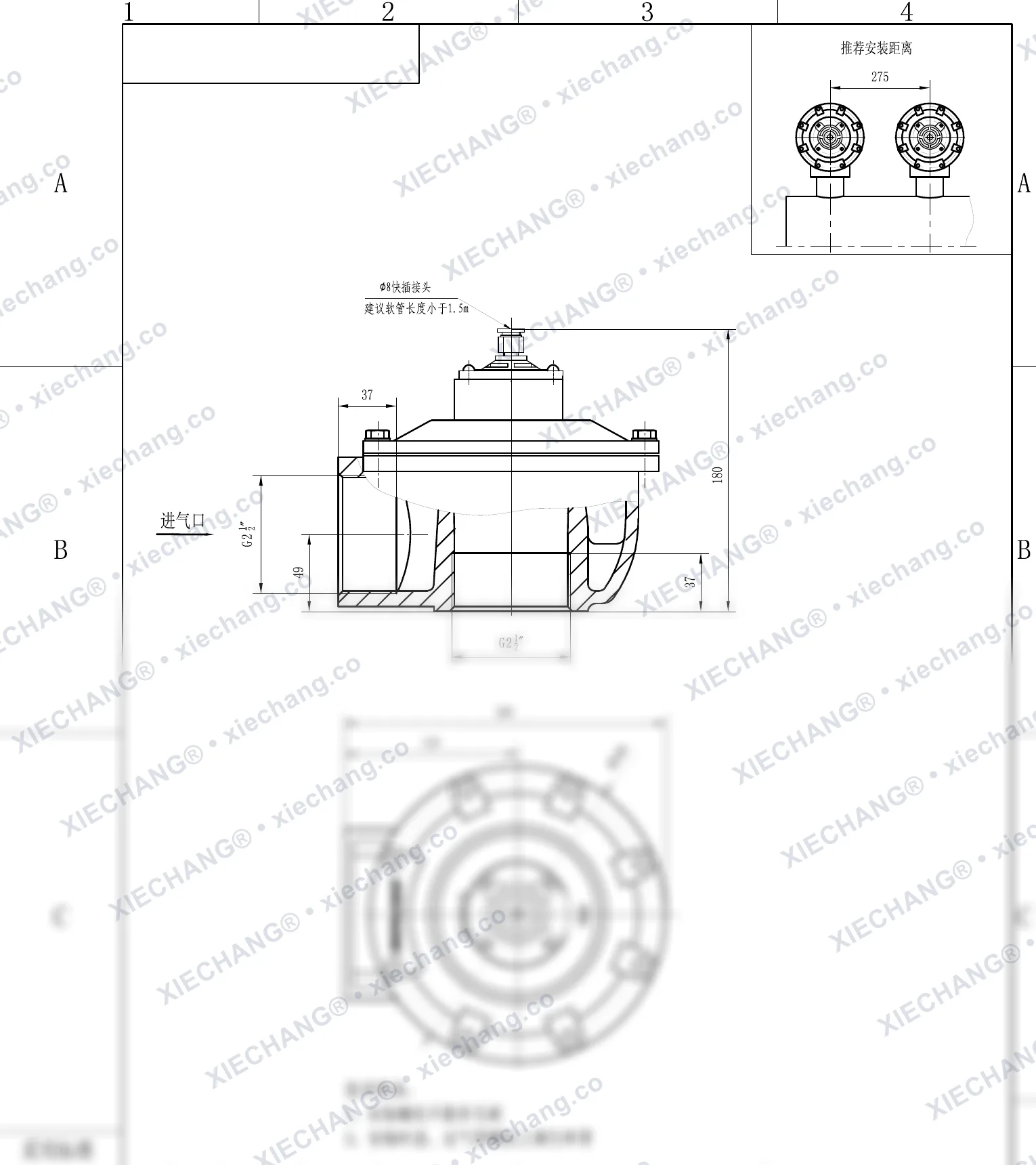 DCF-Z-62S-DXK · 2½" · صمام نبضي بزاوية قائمة (تشغيل بايلوت DXK) — رسم التركيب