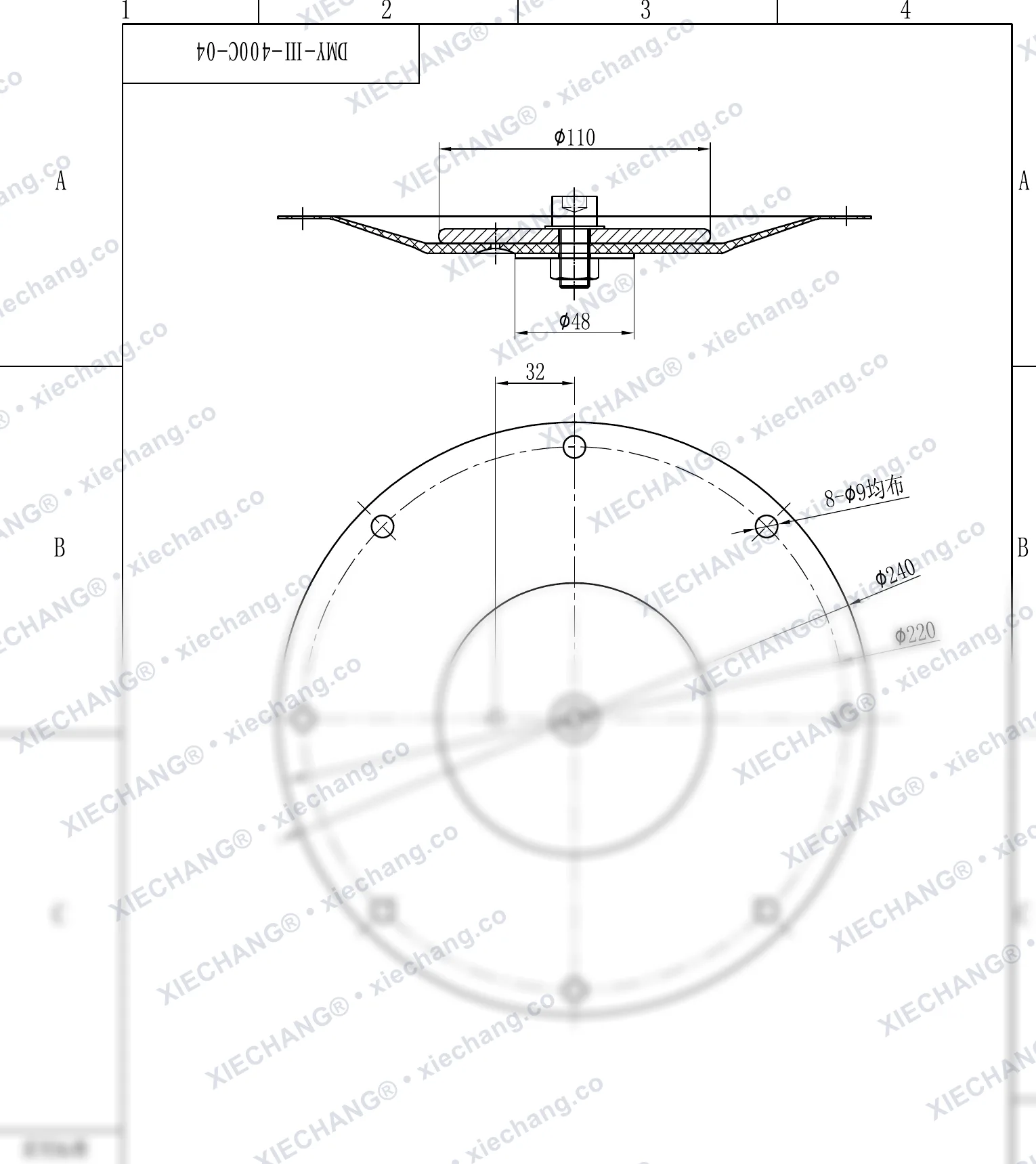 DMY-Ⅲ-400C-04 · DN400 · تجميع الغشاء (المرحلة الثانية / الثانوي، 16 inch) — رسم التجميع