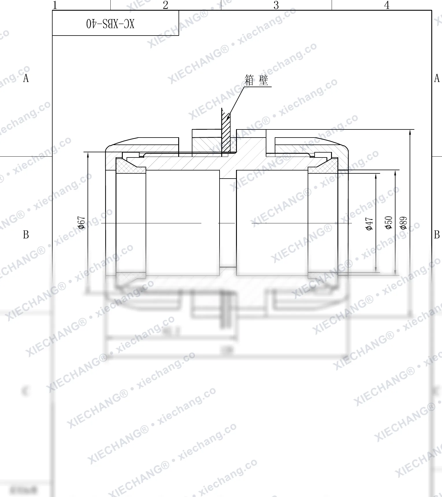 XC-XBS-40 · DN40 · وصلة حاجزية ثنائية اللولبة — رسم التركيب